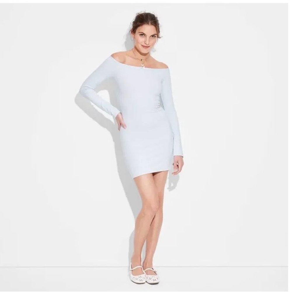 🌸2/$20 NWT Wild Fable Women's Off Shoulder Lace Trim Mini Dress- Light Blue XL - Picture 3 of 10